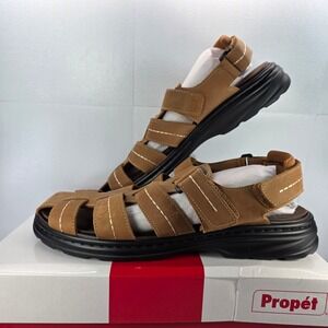 Propet Men's‎ Hunter MSO043L Tan Leather Fisherman Sandals Size 11 Wide